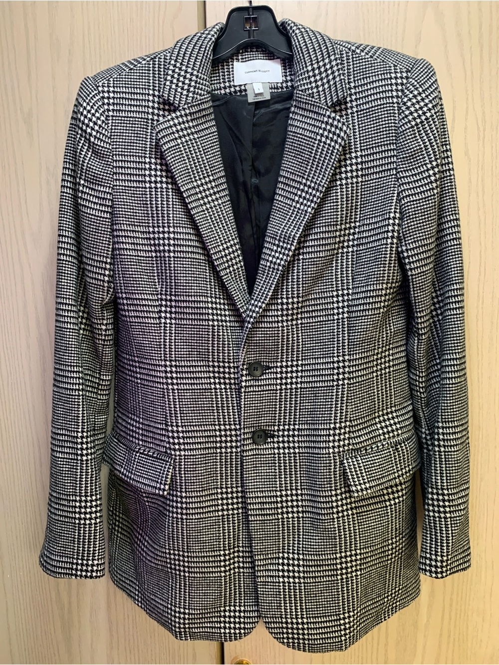 Current/Elliot Black & White Wool blend Glen Plaid Blazer SZ 1
